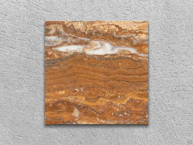 Слэб из травертина ZEBRA BROWN V/P полированный 100x100x30 мм, код 4915