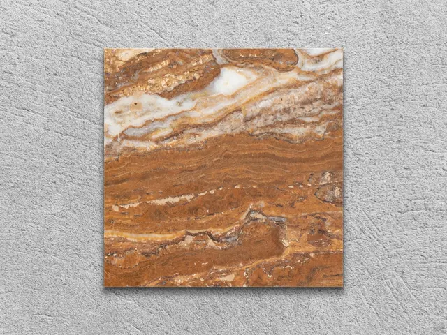 Слэб из травертина ZEBRA BROWN V/P полированный 100x100x20 мм, код 4914