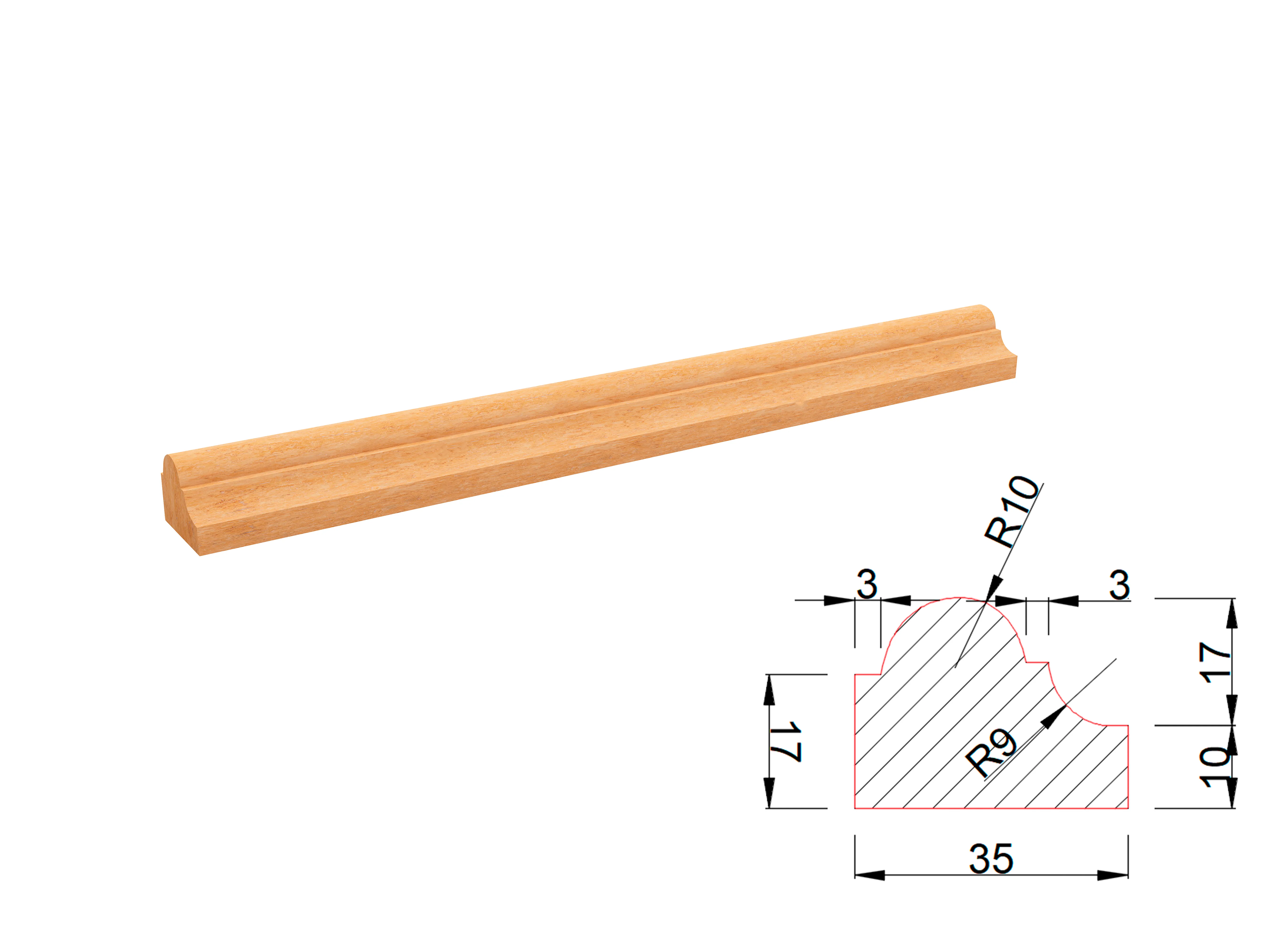 Карниз из травертина DIAMOND VEIN M3 600x35x27 мм, код 27711