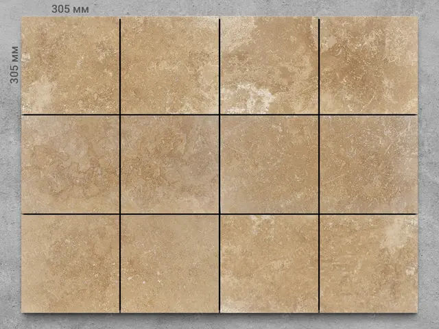 Плитка из травертина DIAMOND C/P полированный 305x305x12 мм, код 1730