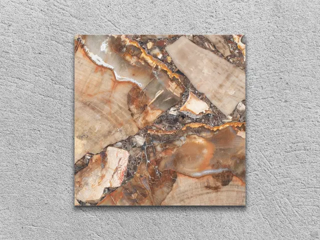 Слэб из эксклюзива BROWN PETRIFIED WOOD полированный 100x100x20 мм, код 2514