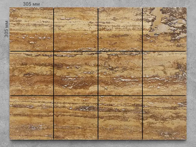 Плитка из травертина GOLD V/P полированный 305x305x12 мм, код 1736