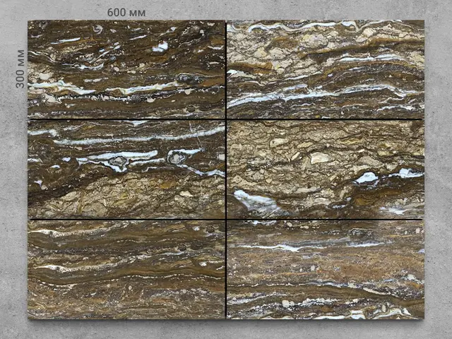 Плитка из травертина ZEBRA BROWN V/P полированный 600x300x20 мм, код 3877