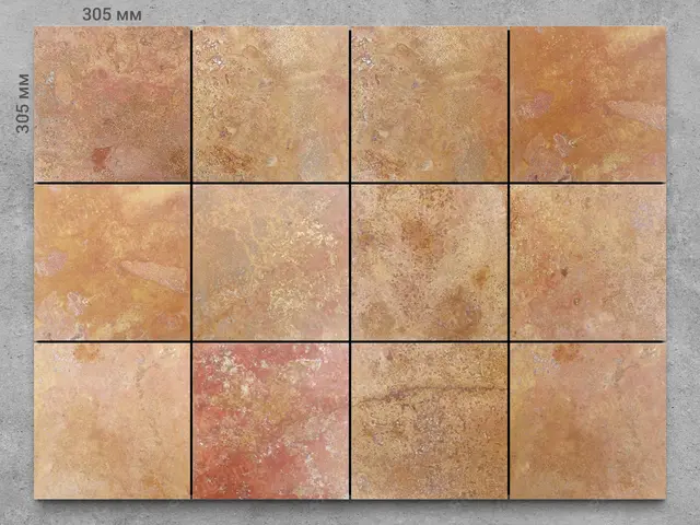 Плитка из травертина PERSIAN RED C/H шлифованный 305x305x10 мм, код 3879