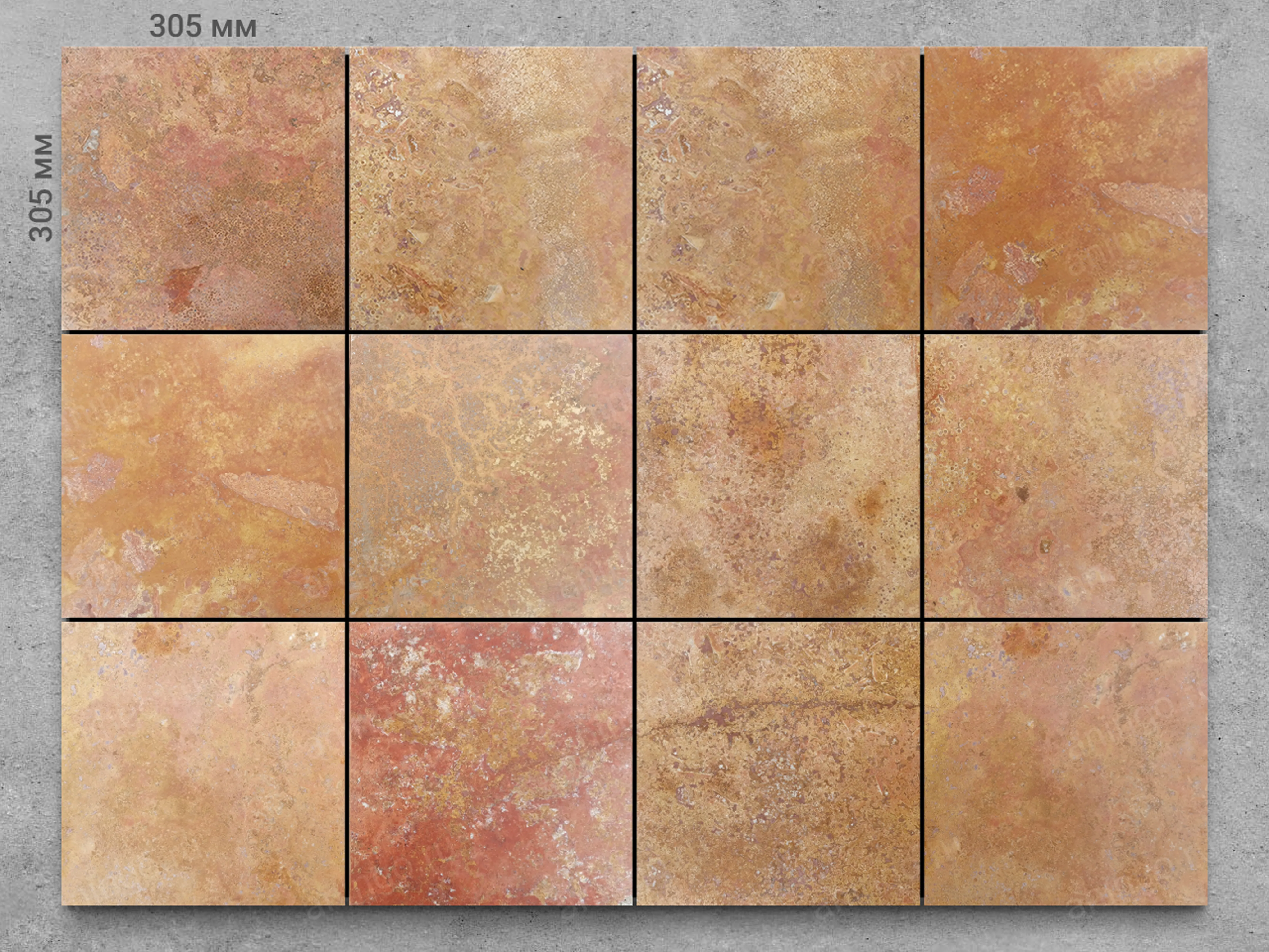 Плитка из травертина PERSIAN RED C/H шлифованный 305x305x10 мм, код 3879