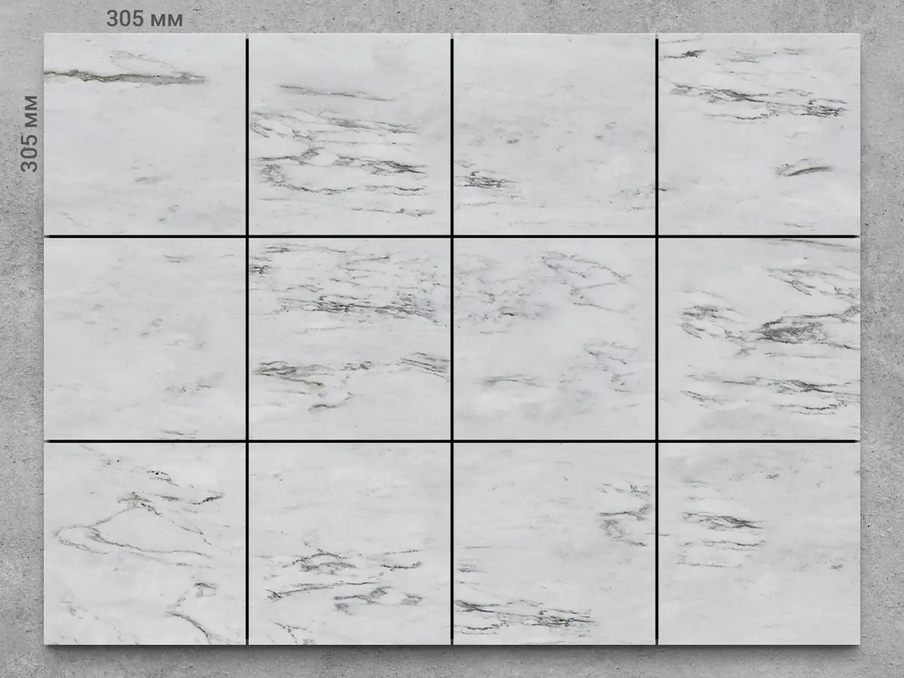 Плитка из мрамора BIANCO CARRARA полированный 305x305x10 мм, код 1192
