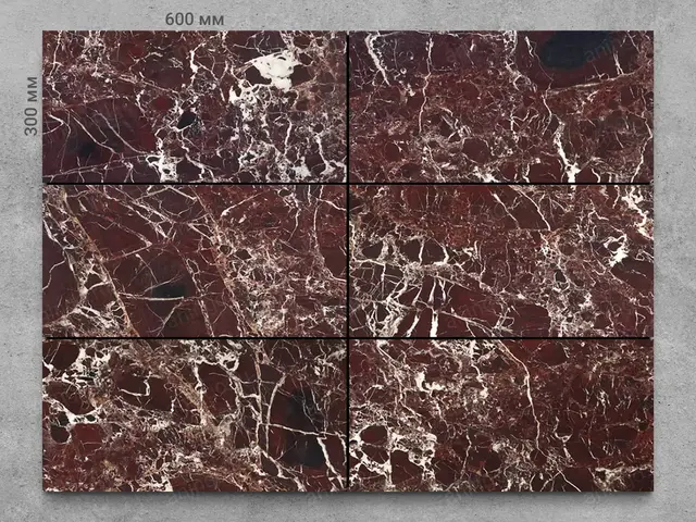 Плитка из мрамора ROSSO LEVANTO полированный 600x300x20 мм, код 1191