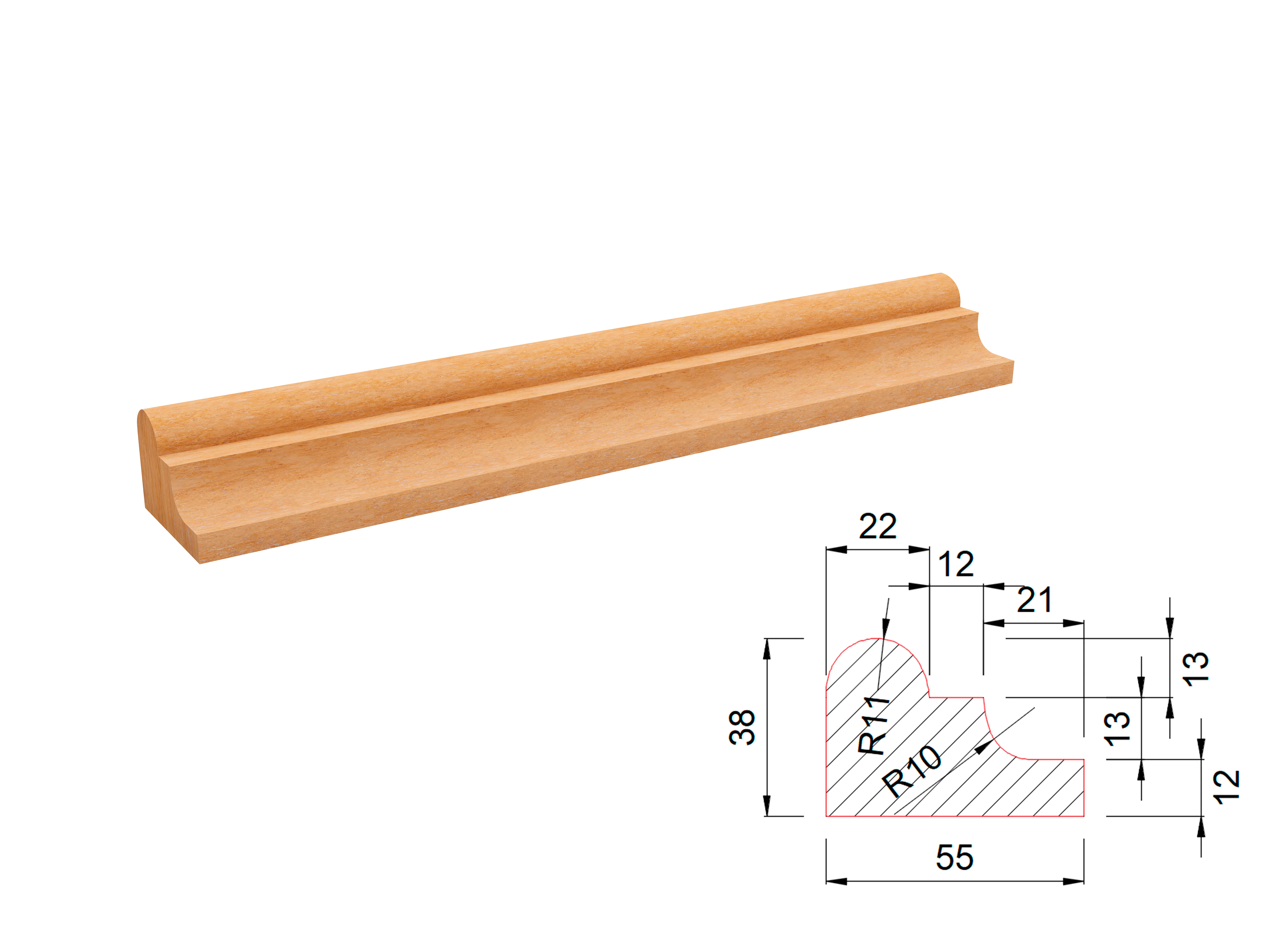 Карниз из травертина DIAMOND VEIN M5 600x55x38 мм, код 27725