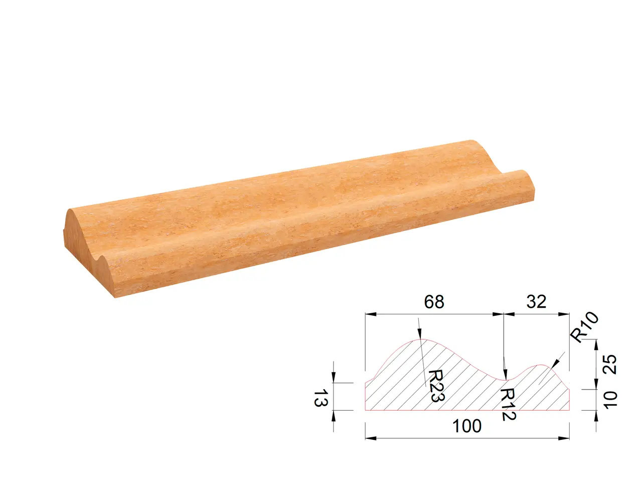 Карниз из травертина DIAMOND VEIN M6 600x100x35 мм, код 27726