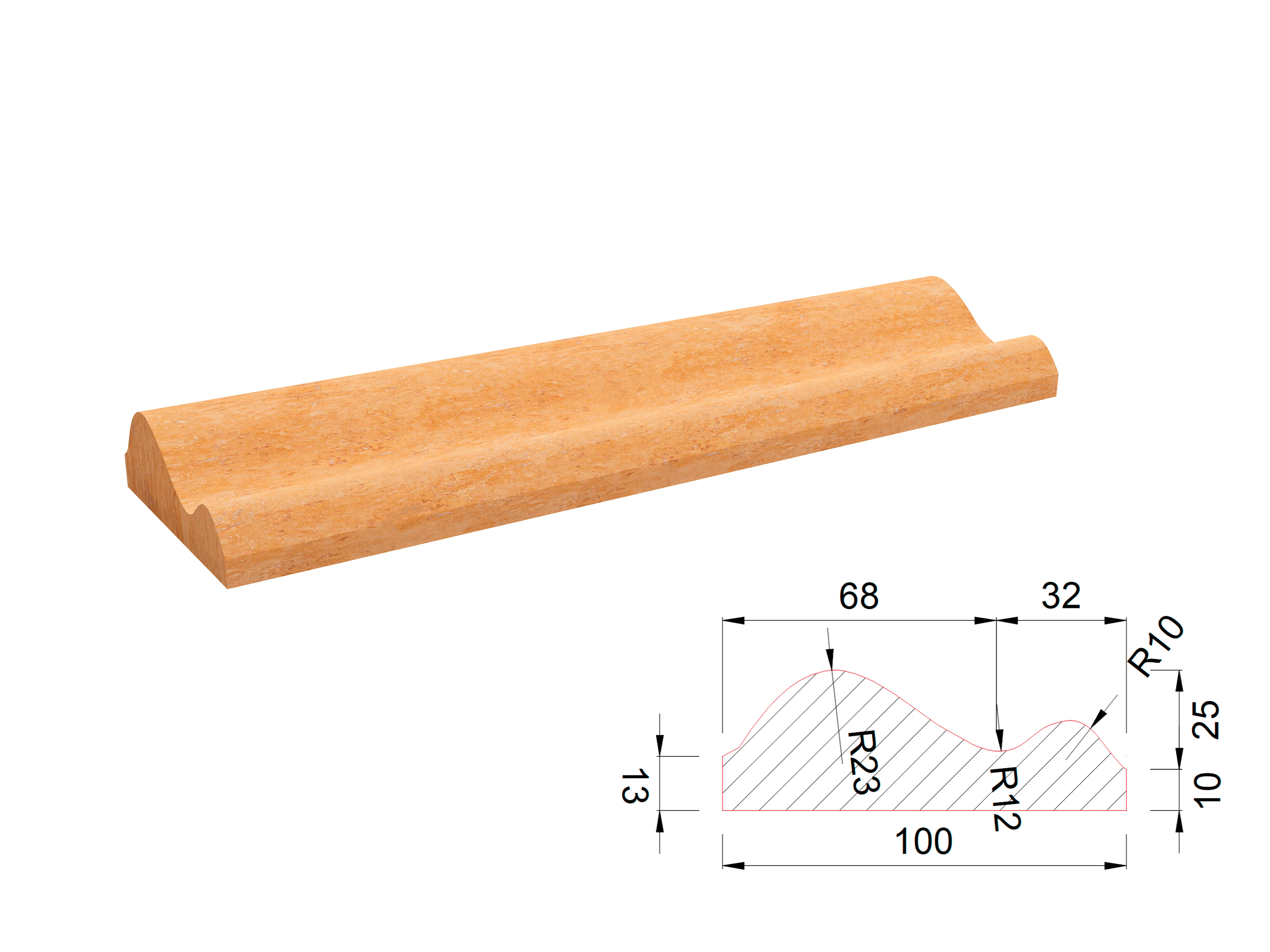 Карниз из травертина DIAMOND VEIN M6 600x100x35 мм, код 27726