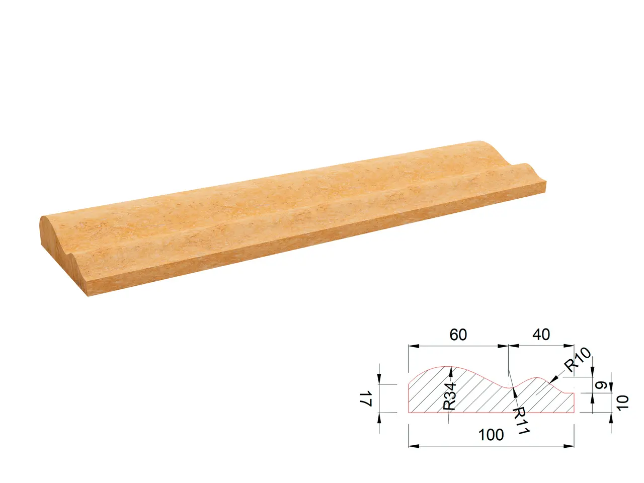 Карниз из травертина DIAMOND VEIN M9 600x100x22 мм, код 27729