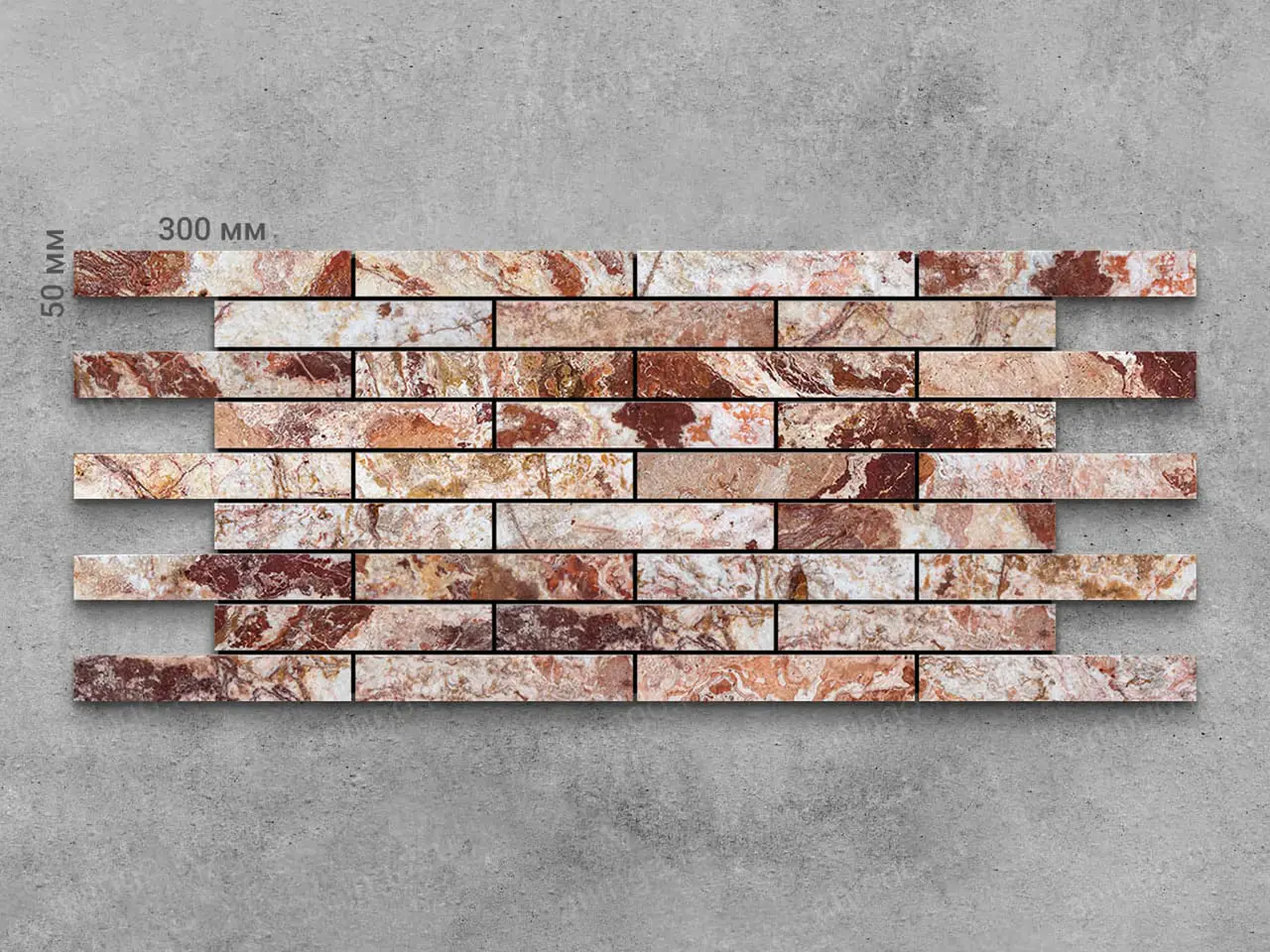 Плитка из оникса RED CARAMEL колотый 300x50x20 мм, код 16879