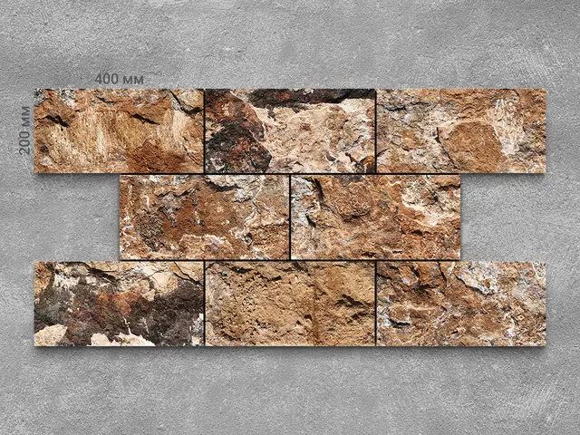 Плитка из травертина ZEBRA BROWN CROSS колотый 400x200x30 мм, код 16361